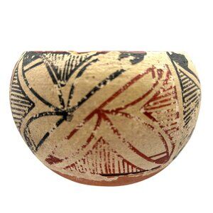 VTG Handcrafted Jemez Pueblo Pottery Bowl Geometric Pattern Signed Chinana READ